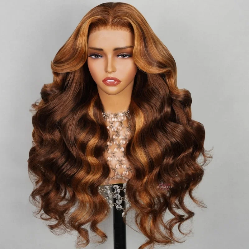 wigs for elegant and confident styling-Megalook Dark Roots With #30 Highlight Loose Body Wave 13x4 HD Lace 3D DOME Cap Wear Go Glueless Pre-cut Lace Wig