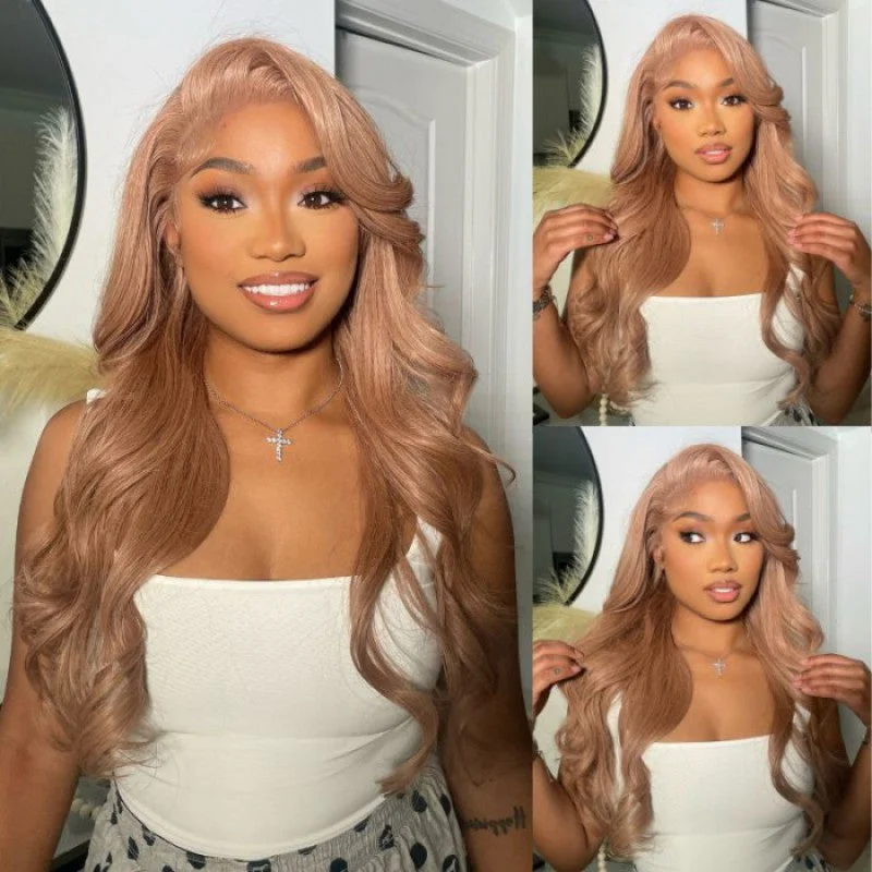 wigs for achieving volume and thickness-(Super Deal)6x5 HD Pre Cut Lace Closure Light Flaxen Brown Cozy Blonde Megalook Curly Wig