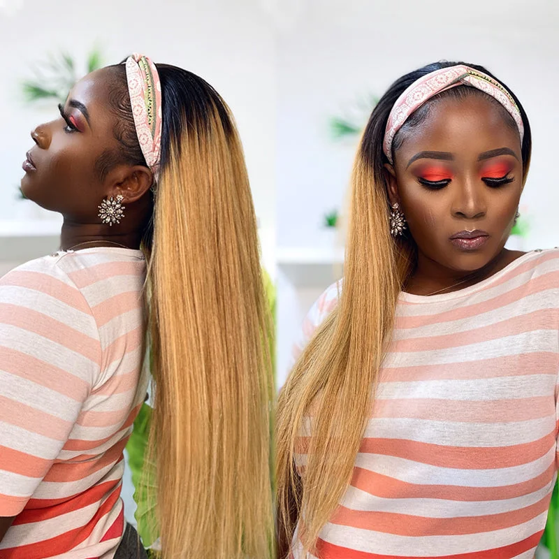 wigs for creating vintage-inspired looks-NYLA 🔥Dark Roots Honey Blonde Straight Hair Headband Wig *No Lace No Glue*