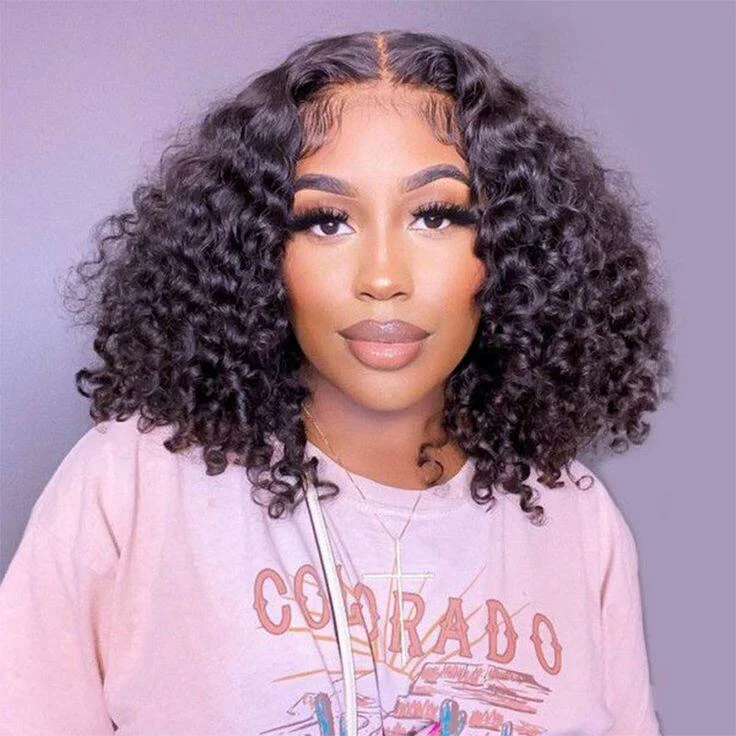 wigs for women with sensitive scalps-Upgrade Pre Cut Bouncy Water Wave Bob 6X5/13x4 HD Lace Glueless Wear Go Closure Wig With Pre-plucked Edges