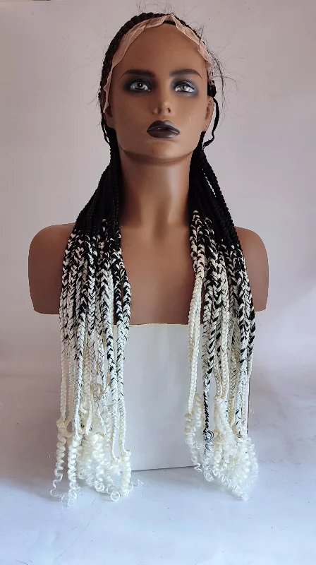 wigs for black women looking for natural styles-Premium Hand Braided ConRow Wig 18"