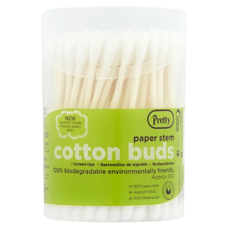 Pretty Cotton Buds - 100 Paper Stem Flip Top