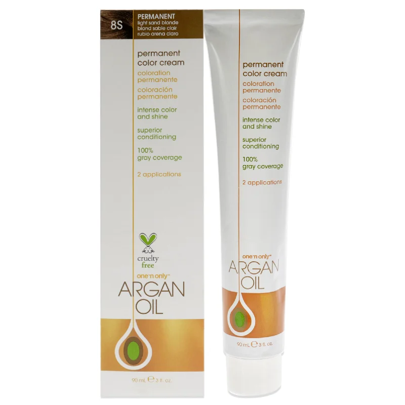 how to restore moisture to dry, brittle hair ends -One n Only Argan Oil Permanent Color Cream - 8S Light Sand Blonde by One n Only for Unisex - 3 oz Hair Color