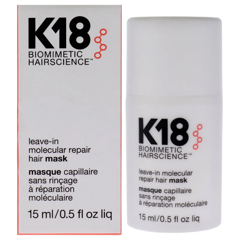 deep hydration treatments for dry and damaged hair -K18 Hair Leave-in Molecular Repair Hair Mask by K18 Hair for Women - 0.5 oz Masque