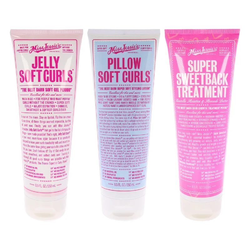 best hair masks for nourishing curly hair -Miss Jessies Jelly Soft Curl With Pillow Soft Curls and Super Sweetback Treatment Kit by Miss Jessies for Unisex - 3 Pc Kit 8.5oz Gel, 8.5oz Lotion, 8.5oz Treatment