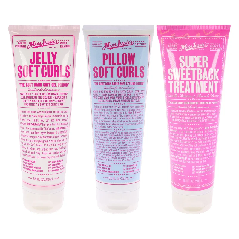 how to maintain smooth hair without product buildup -Miss Jessies Super Sweetback Treatment With Pillow Soft Curls and Jelly Soft Curl Kit by Miss Jessies for Unisex - 3 Pc Kit 8.5oz Treatment, 8.5oz Lotion, 8.5oz Gel