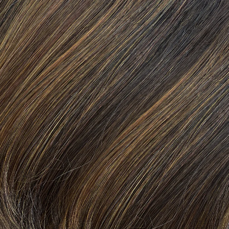 H829S | Blend of medium Chestnut Brown and Light Chestnut Brown & Strawberry Blonde and Gold Copper Highlights.