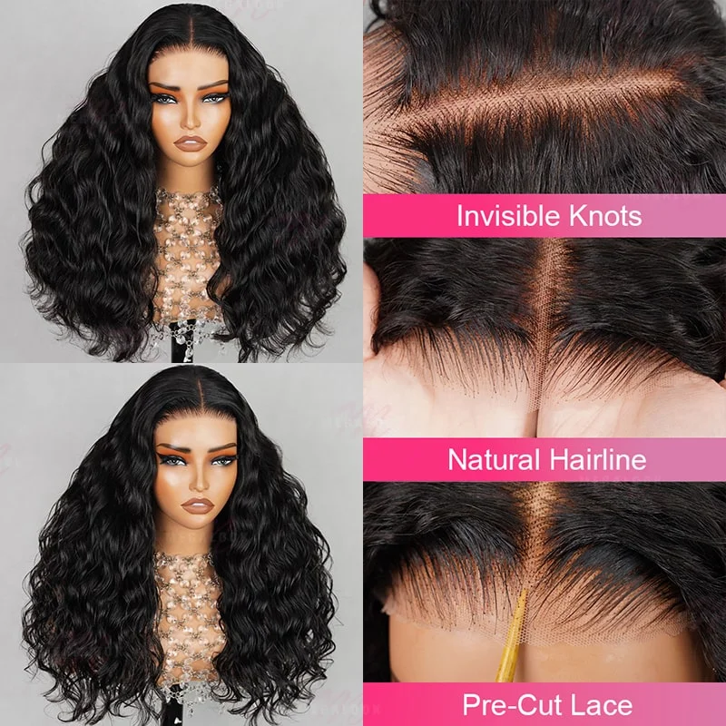 natural-looking full lace wigs for women-(Super Sale)Megalook Upgrade Salon Quality 6x5 Glueless Lace Pre Bleached Tiny Knots Ocean Wave  Double Drawn Natural Black Hair Wig