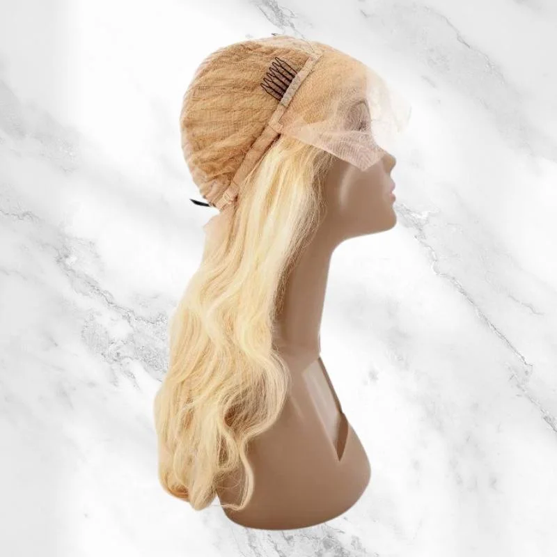 curly wigs for a playful, fun look-Stormy Front Lace Blonde Body Wave Wig