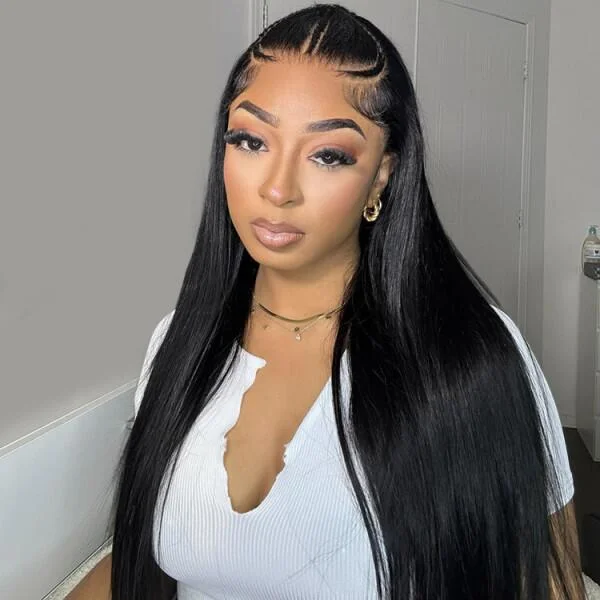 wigs for sleek, straight lines and movement-Pre-Braided Styles 13X4 Lace 10X6 Parting Max Silky Straight Transparent Lace Frontal Wig