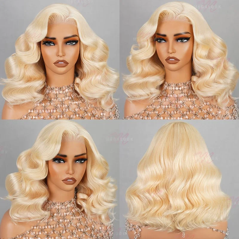 wigs for unique and exciting styling options-(Super Sale) Pre Cut 6x5 Short Blonde 613 Layer Cut Body Wave Bob Glueless Wig Pre-Plucked Hairline