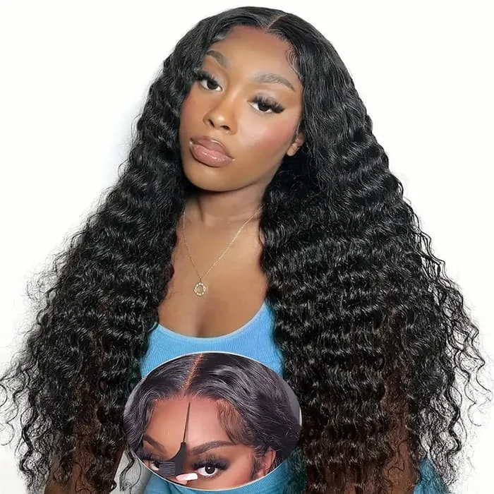 wigs for thickening and adding texture to hair-Pre Cut Lace | Deep Wave 13X4/6X5 HD Lace Frontal Wig Pre-plucked Easy Wear And Go Wig With Bleach Knots